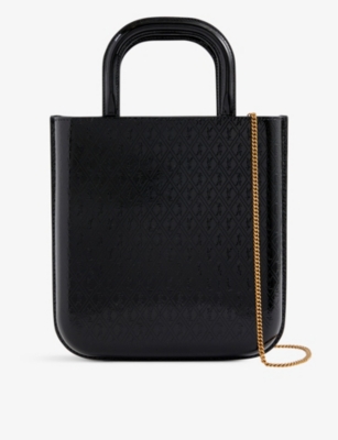 Saint Laurent Womens Black All Over Logo-embossed Leather Tote Bag