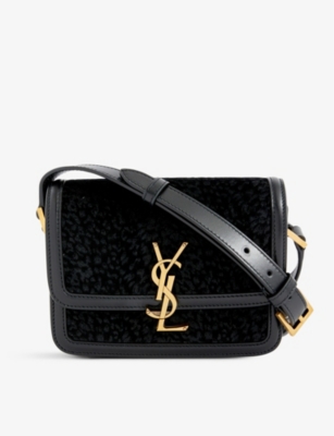 SAINT LAURENT: Solferino brand-plaque velvet and leather shoulder bag