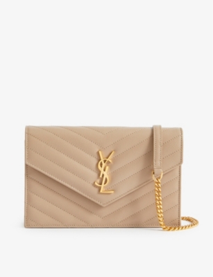 SAINT LAURENT Envelope monogram leather wallet on chain