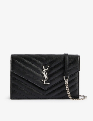 Saint Laurent Wallet on Chain Large Black Grained Leather Gold Hardwar –  Coco Approved Studio