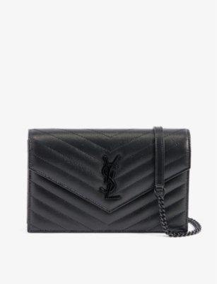 SAINT LAURENT Envelope monogram leather wallet-on-chain