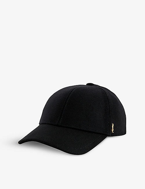 SAINT LAURENT: Brand-plaque curved-peak wool-blend baseball cap
