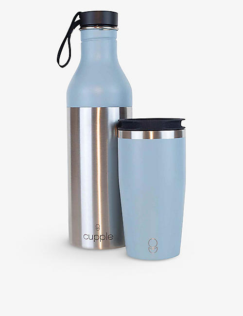 杯子：徽标印花不锈钢水瓶和水杯套装 
