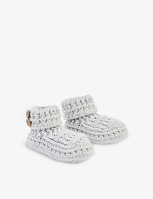 THE LITTLE TAILOR: Button-detailed cotton-knit booties 6-12 months