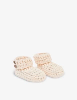 THE LITTLE TAILOR: Button-detailed cotton-knit booties 6-12 months