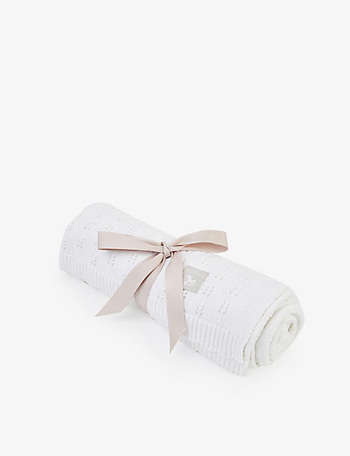 THE LITTLE TAILOR: Brand-patch pointelle-detail cotton blanket