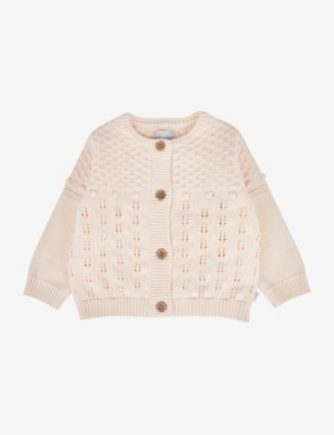Shop The Little Tailor Pink Button-detail Pointelle Cotton-knit Cardigan 3-24 Months