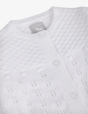 Shop The Little Tailor White Button-detail Pointelle Cotton-knit Cardigan 3-24 Months