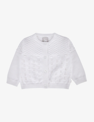 Shop The Little Tailor White Button-detail Pointelle Cotton-knit Cardigan 3-24 Months