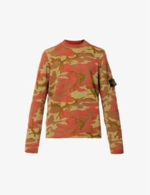 Camo-jacquard wool-blend jumper