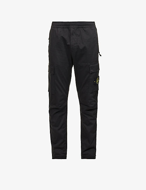STONE ISLAND: Cargo tapered mid-rise stretch cotton and wool-blend trousers