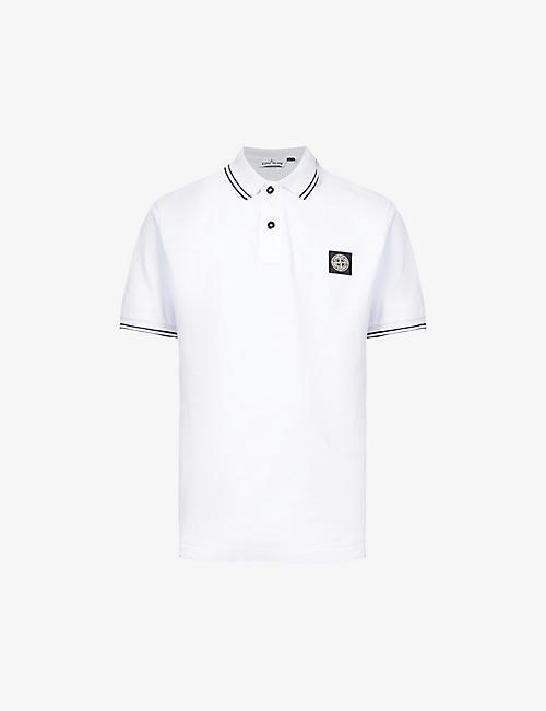 STONE ISLAND: Compass logo-badge stretch-cotton piqué polo shirt