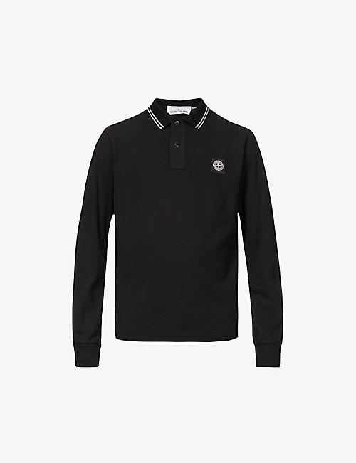 STONE ISLAND: Compass logo-badge stretch-cotton piqué polo shirt