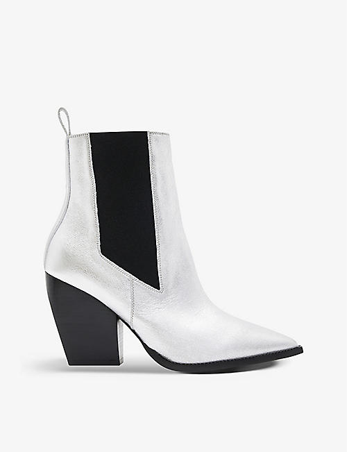 ALLSAINTS: Ria metallic-leather heeled Chelsea boots