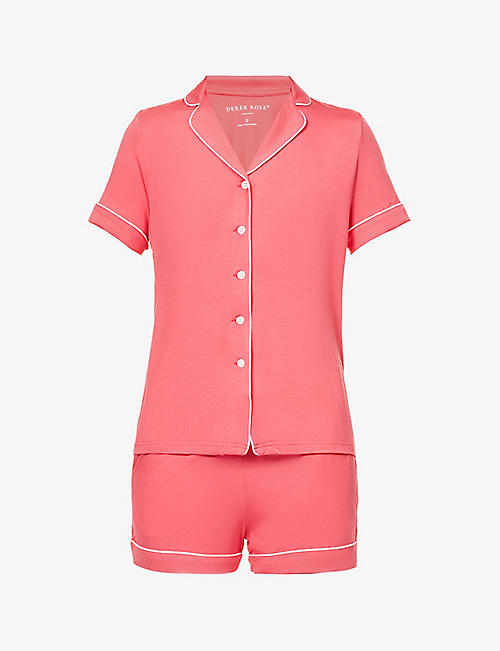 DEREK ROSE: Lara short-sleeved stretch-woven pyjama set