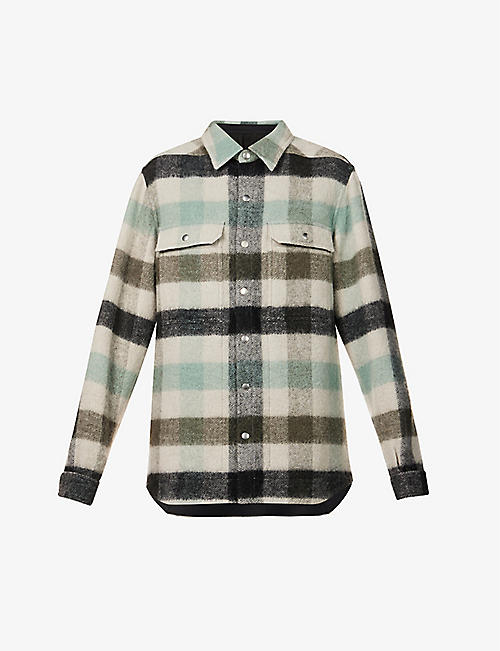 RICK OWENS: Check-print brushed wool-blend overshirt