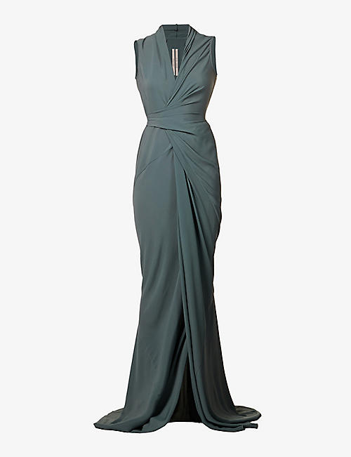 Plunge-neck draped woven maxi dress Selfridges & Co Women Clothing Dresses V-Neck Dresses 