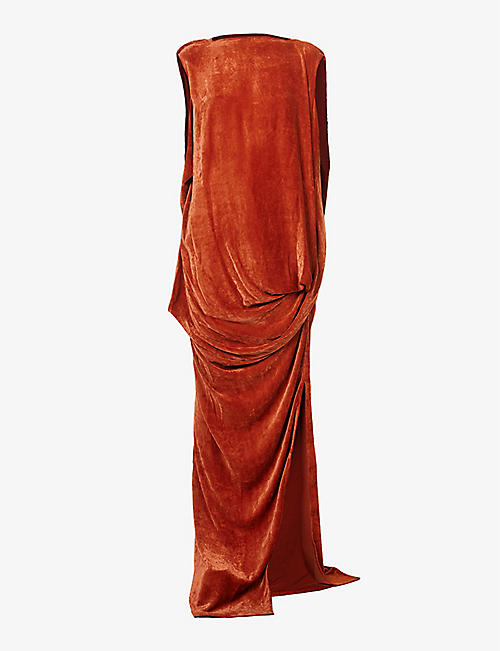 RICK OWENS: Nouveau draped velour maxi dress