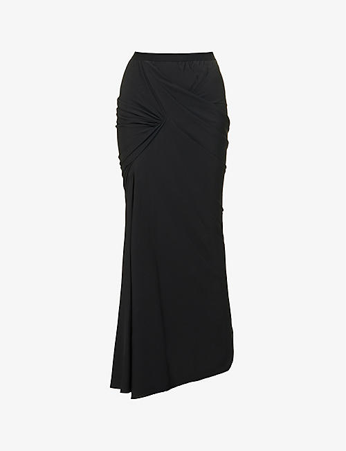 RICK OWENS: Draped pin-tucked-pleated woven midi skirt