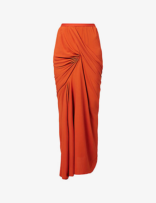 RICK OWENS: Draped pin-tucked-pleated woven midi skirt