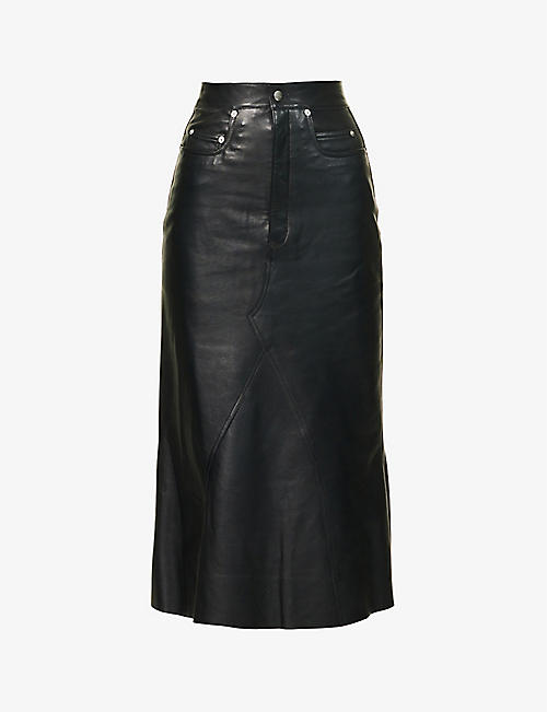 RICK OWENS: Panelled flared mid-rise leather midi skirt