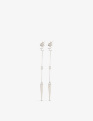 SAINT LAURENT: Logo and spike-embellished brass and glass drop earrings