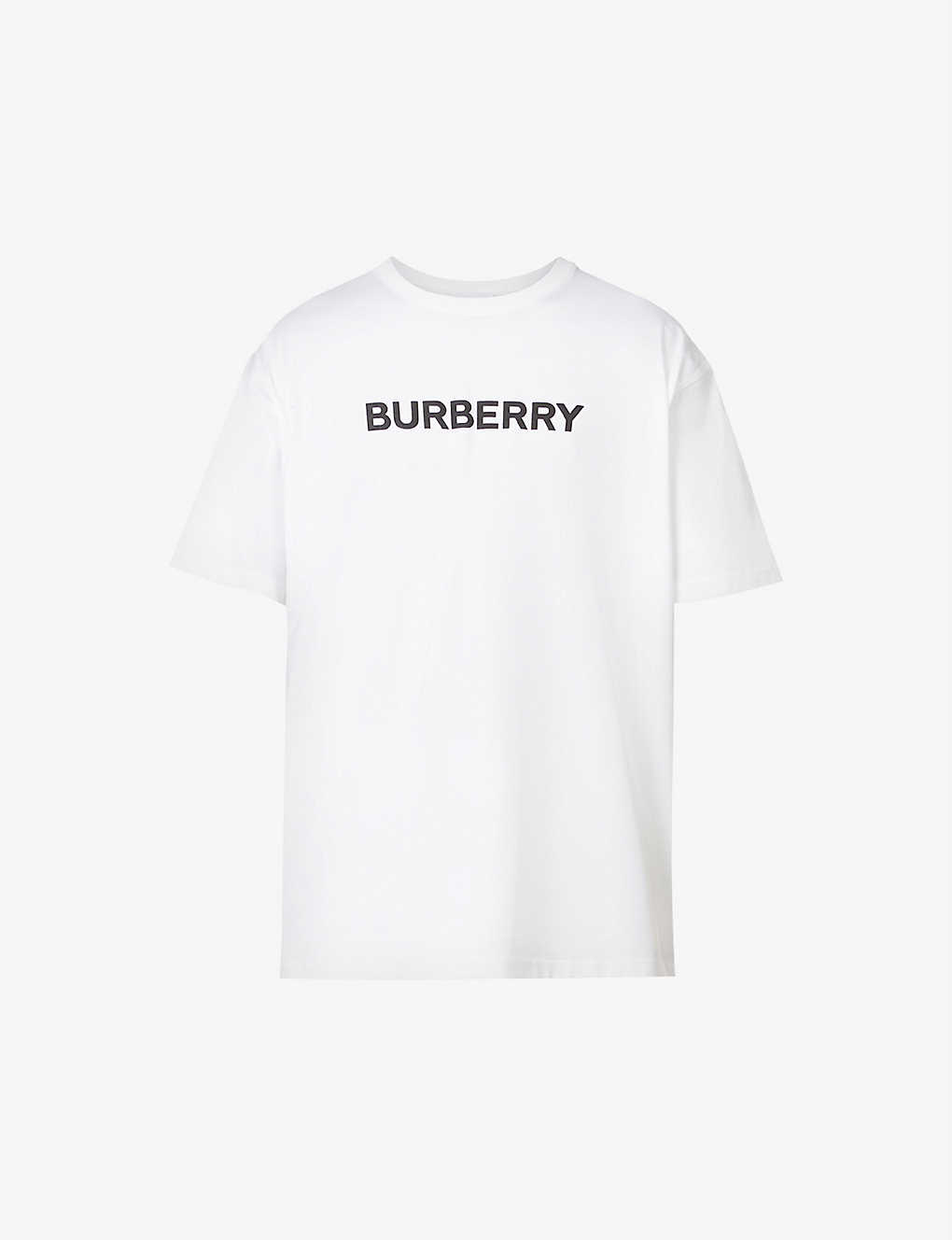 Shop Burberry Men's White Harriston Brand-print Cotton-jersey T-shirt