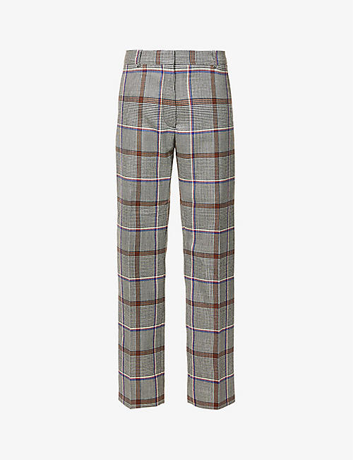 VICTORIA BECKHAM: Houndstooth-check straight-leg mid-rise cotton-blend trousers