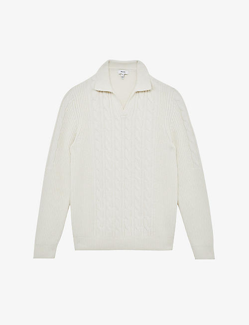 REISS: Cumberland open-collar stretch cable-knit jumper