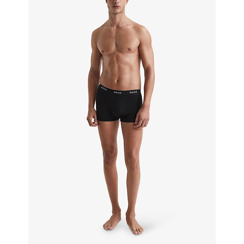 Shop Reiss Mens Black Pack Of Three Heller Stretch Organic-cotton Boxers