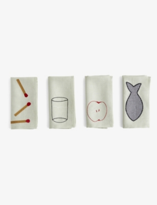 HAY: Sobremesa embroidered linen and cotton-blend napkins set of four