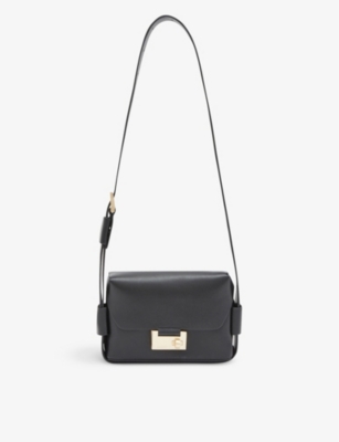 Allsaints Frankie Logo-embossed Leather Cross-body Bag In Black