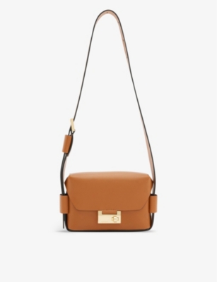 Allsaints Frankie Logo-embossed Leather Cross-body Bag In Desert Tan