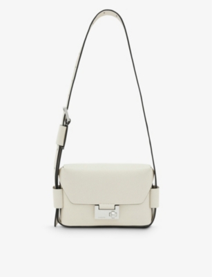 Allsaints Frankie Logo-embossed Leather Cross-body Bag In Salt Lake Whit