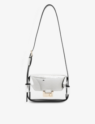 Allsaints Womens Silver Frankie Logo-embossed Leather Cross-body Bag