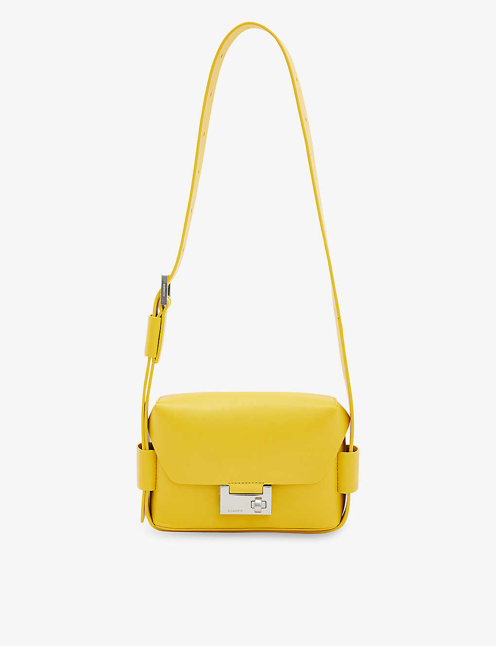 Allsaints Womens Yellow Frankie Logo-embossed Leather Cross-body Bag