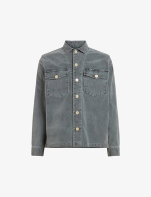 Allsaints Harrier Stretch Button-up Shirt In Dull Blue