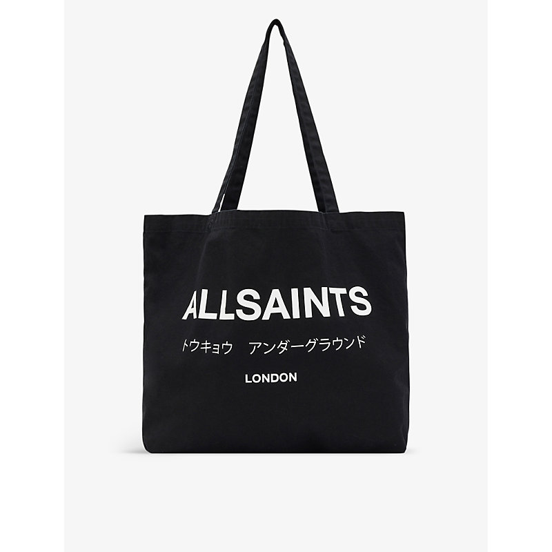 Allsaints Underground Logo-print Cotton-canvas Tote Bag In Black