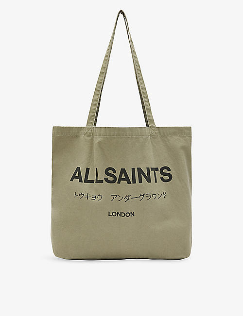ALLSAINTS: Underground logo-print cotton-canvas tote bag