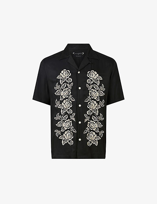 ALLSAINTS: Missouri floral-embroidered short-sleeved woven shirt