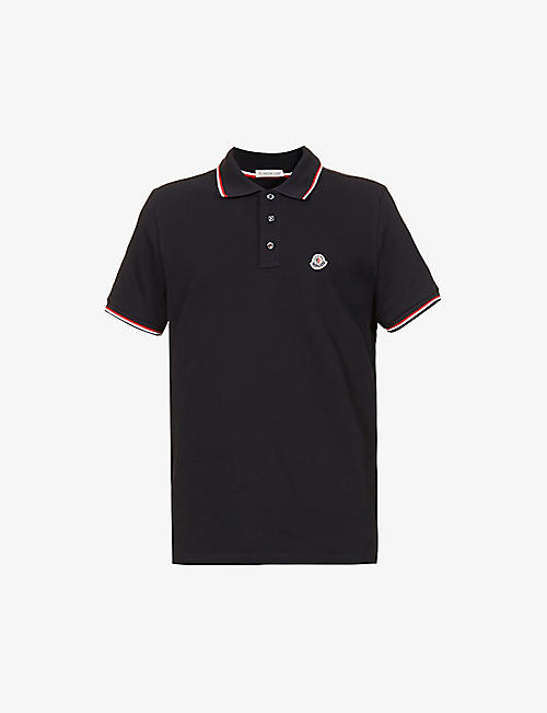 MONCLER: Logo-embroidered ribbed cotton-piqué polo shirt