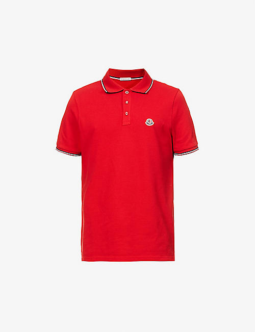 MONCLER: Logo-embroidered ribbed cotton-piqué polo shirt