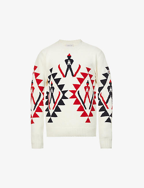 MONCLER: Graphic-embroidered crewneck wool jumper