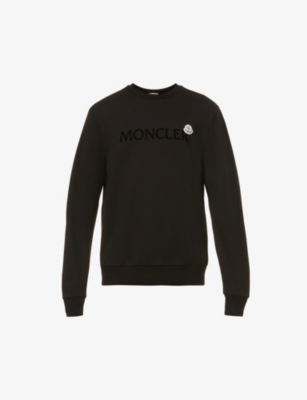 Brand appliqué ribbed-trim cotton-jersey sweatshirt