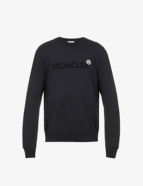 MONCLER: Brand appliqué ribbed-trim cotton-jersey sweatshirt