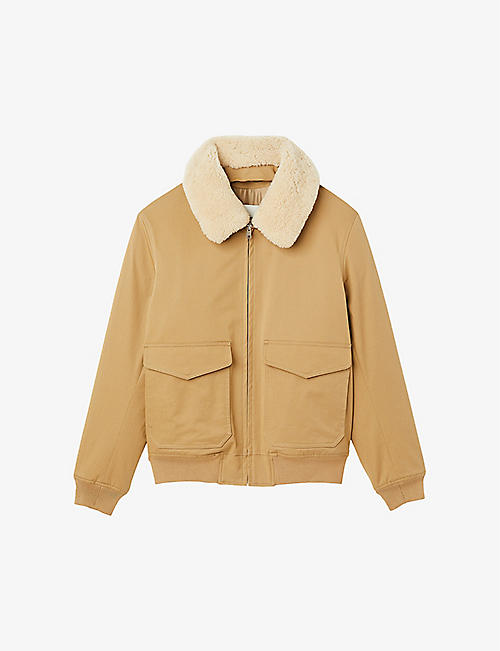 SANDRO: Sheepskin-collar cotton aviator jacket