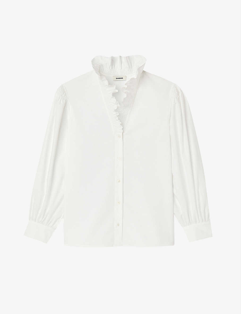 Shop Sandro Women's Naturels Ruffled-collar Organic-cotton Shirt In White