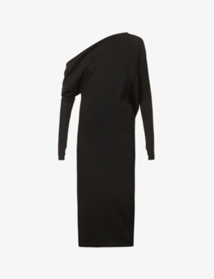 Tom Ford One-shoulder Cashmere And Silk-blend Midi Dress In Black