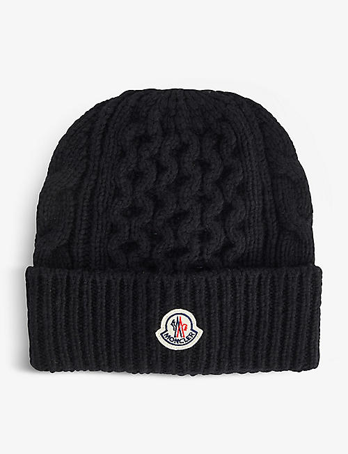 MONCLER: Logo-embroidered wool-blend hat