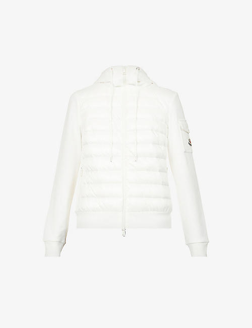 MONCLER: Quilted-panel funnel-neck shell-cotton blend hooded cardigan